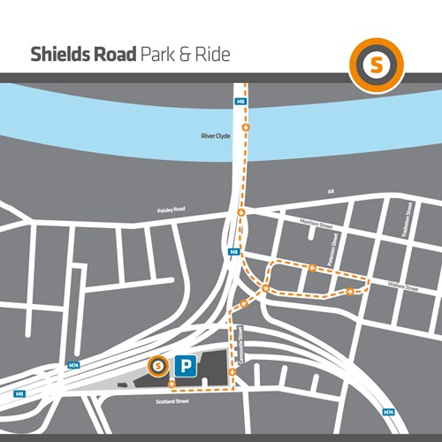 Map showing access route from North to Shields Road Car Park