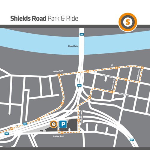 Map showing access route to Shields Road Car Park (South)